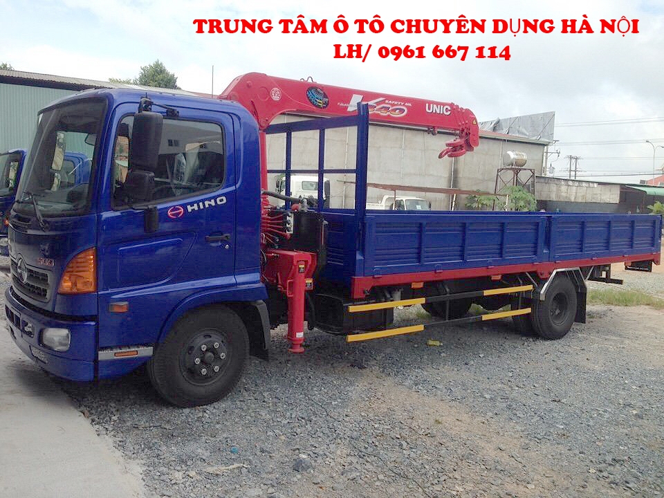 Xe tải 7 tấn HINO FC9JLSW gắn cẩu 5 tấn 4 đốt UNIC model URV554 thùng dài 6m | Hỗ trợ khách hàng mua xe trả góp 90% giá trị xe