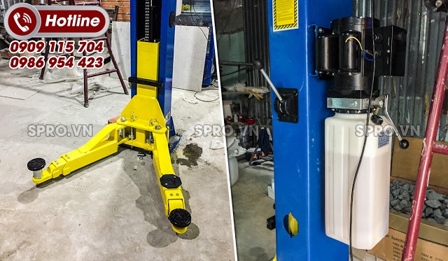 Cầu nâng 2 trụ thang ngang nằm phía dưới cóc giật 2 bên