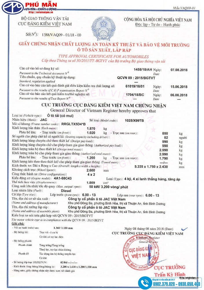 Bán xe tải Jac X5 990kg trả góp vay cao