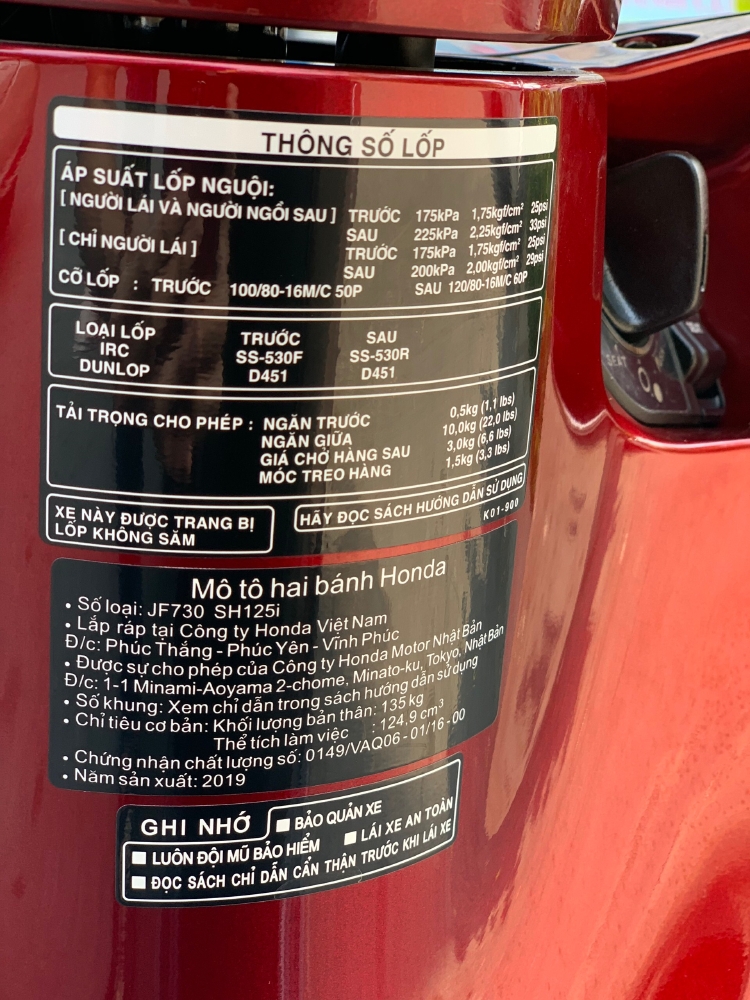 Cần bán SH Việt 125 CBS 2019 màu Đỏ mới như đập hộp