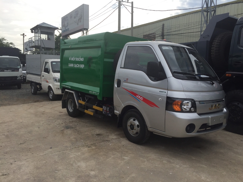 Xe ben chở rác jac 1.4 tấn thùng 3 khối vào đường hẽm