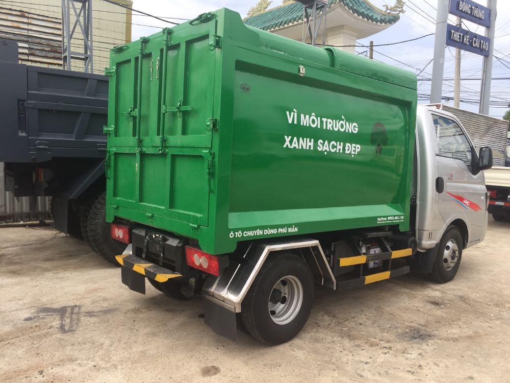 Xe ben chở rác jac 1.4 tấn thùng 3 khối vào đường hẽm