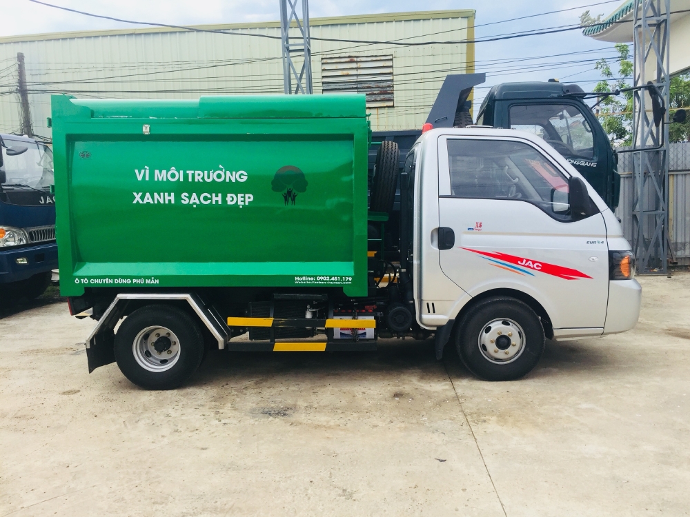 Xe ben chở rác jac 1.4 tấn thùng 3 khối vào đường hẽm