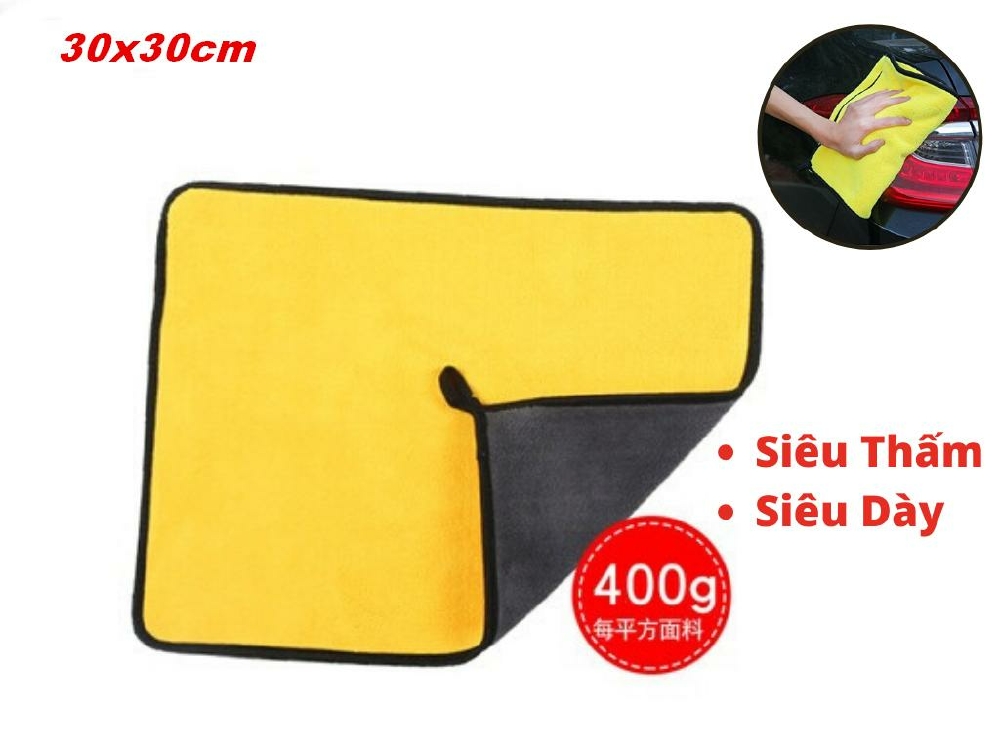 Khăn Lau Xe ,Khăn Lau 2 Lớp Đa Năng Microfiber Vải Mềm Min Thấm Hút 30x30cm