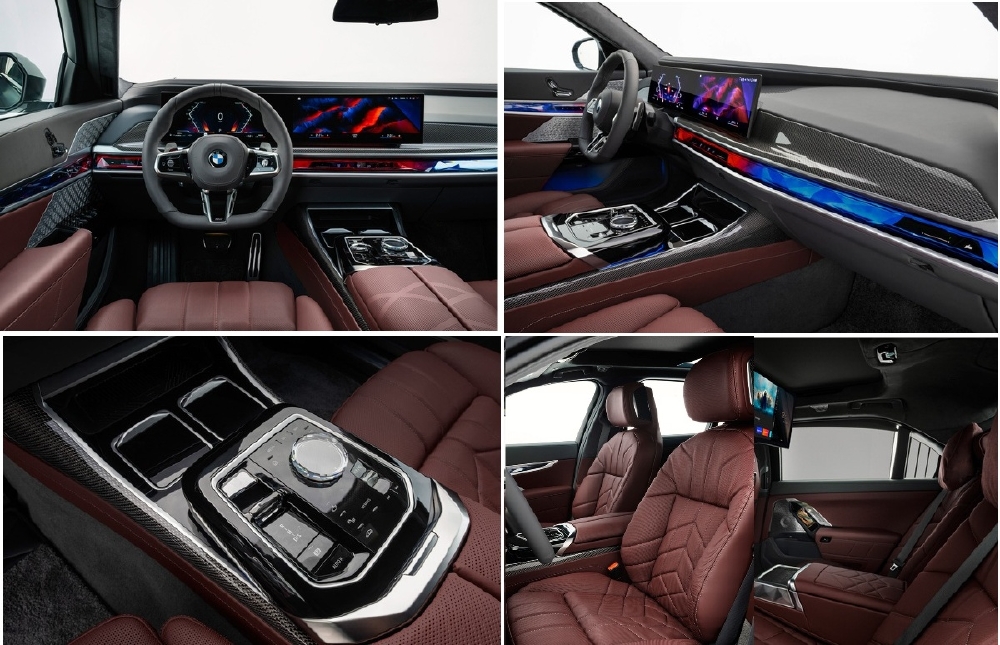 Nội thất BMW 7-Series trang nhã hơn so với X7, đi theo xu hướng màn hình lớn đang nổi lên, nhưng không loại bỏ hoàn toàn các nút bấm - Ảnh: BMW