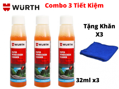 Combo 3 Chai Vệ Sinh Kính Lái Wurth Rapid Windscreen Cleaner 32ML Tặng 3 Khăn